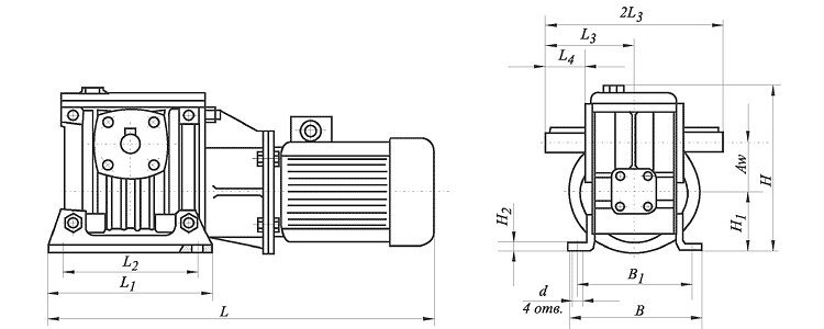 Мотор-редуктор червячный схема