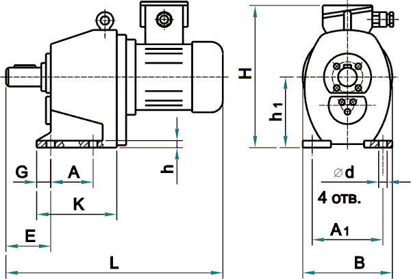 Мотор-редукторы цилиндрические схема